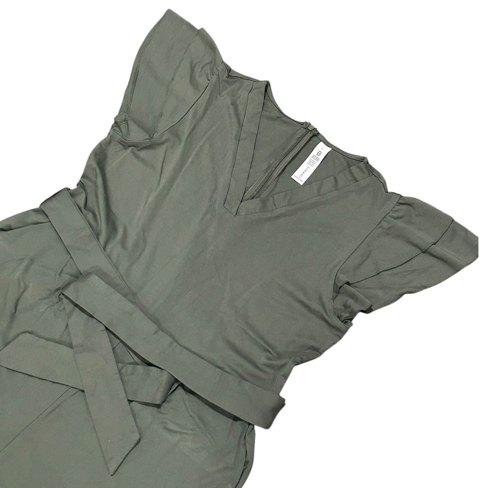 B. by Blank NYC Women Olive Green Flutter Sleeve Wide Leg Belted Jumpsuit Large